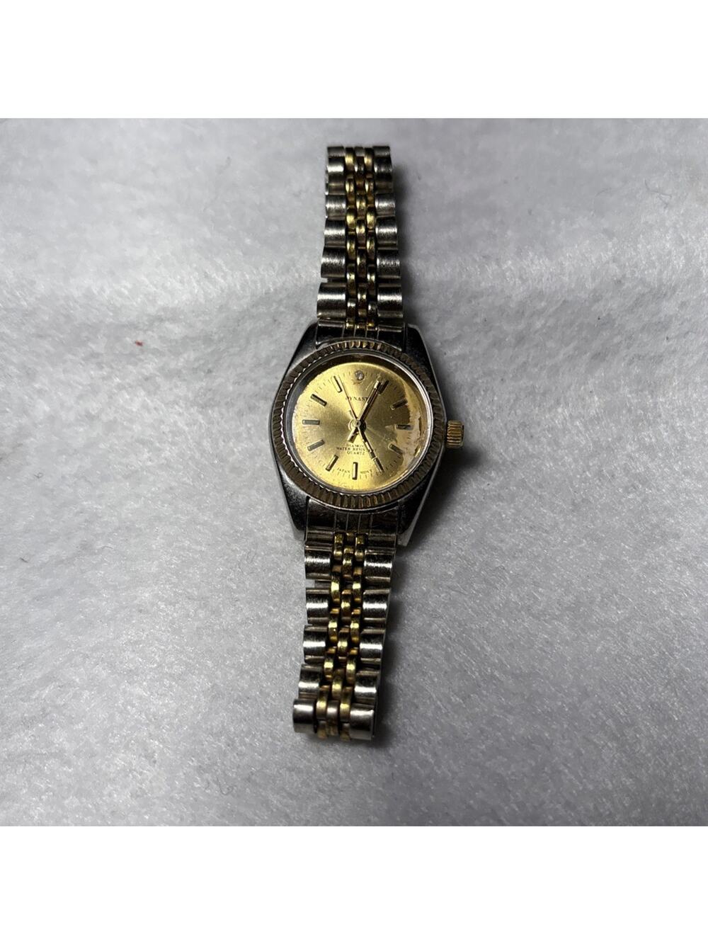 Vintage Dynasty Quartz Ladies Watch Gold Dial Diamond Accent Two-Tone Bracelet
